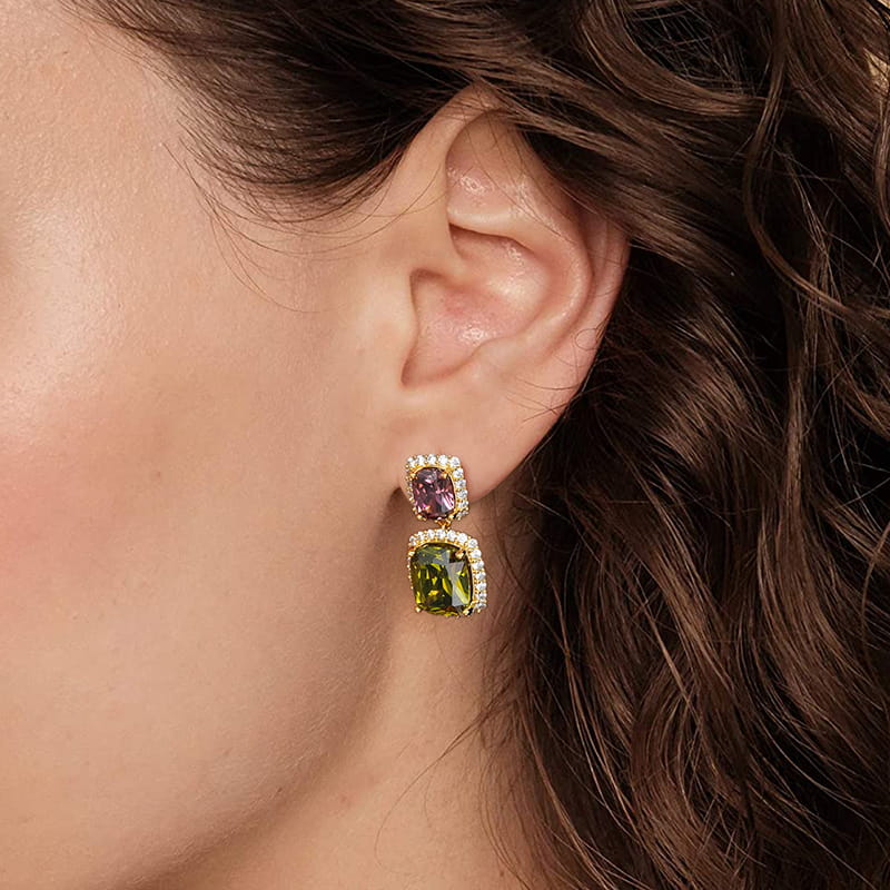 Radiant Cut Sapphire Drop Earrings with Gold Plated Sterling Silver_3