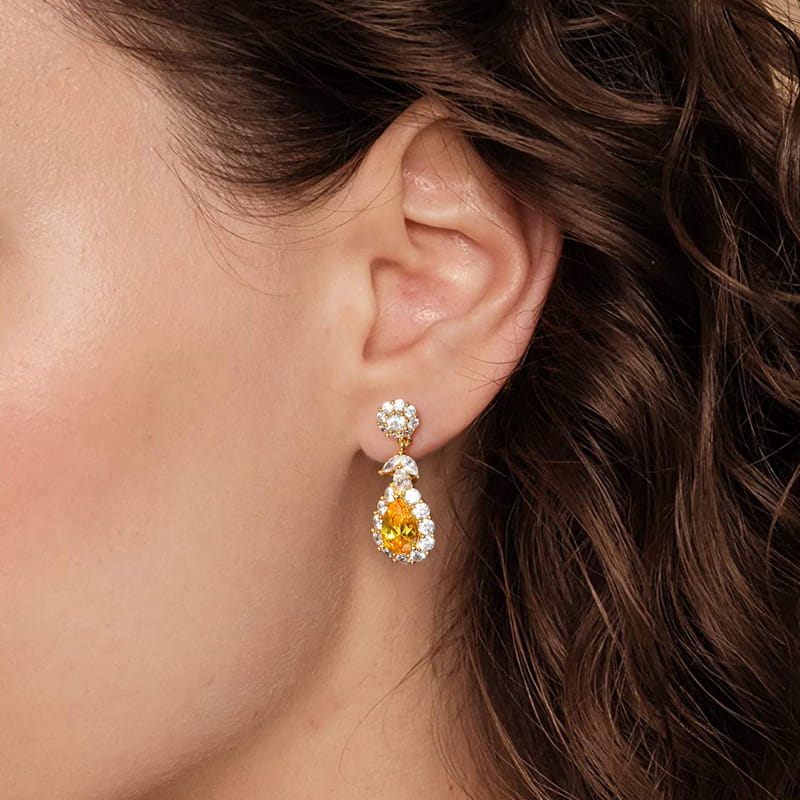 Noble Yellow Dangle Earrings with Gold Plated Sterling Silver_3