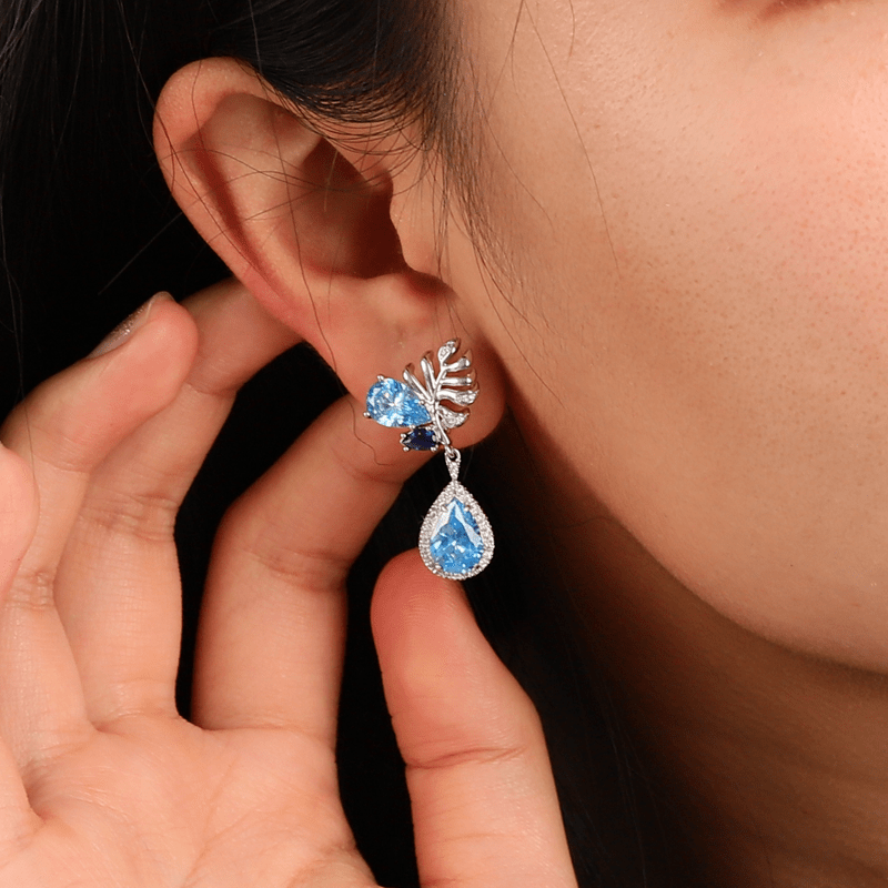 Azure Sea Diamond Dangle Earrings with Sterling Silver_3