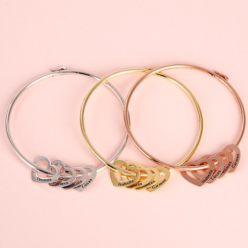 Gnoce "Lettering You in My Heart" Bangle Bracelet with Heart Shape Pendants inLead-free ECO Copper_2