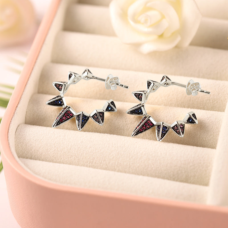 Triangle Black Hoop Earrings with Silver Plated Brass_2