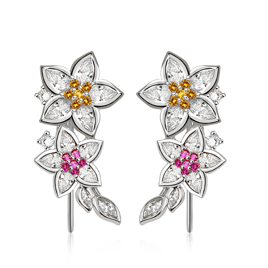 Elegant Flowers Climbers Earrings with Silver Plated Brass_1