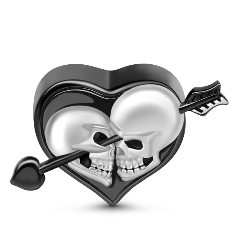 Gnoce "Arrow through The Heart" Skull Lover Heart Charm Sterling Silver Black Plated_1