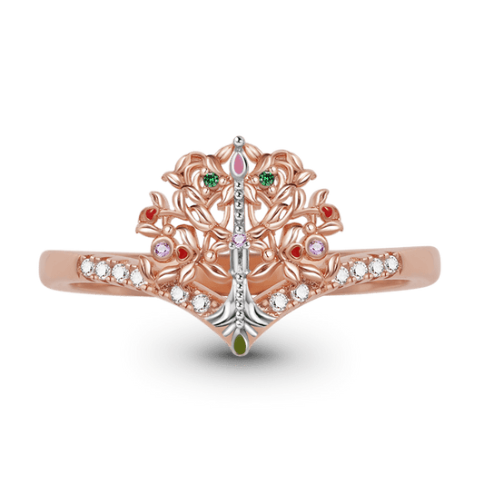 Tree of Life V Ring Sterling Silver 18K Rose Gold Plated Inlaid with Colorful Gemstones_1