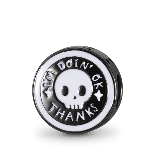 The Sad Ghost Club-Skelly "I'M DOIN' OK, THANKS" Skull Charm Bead Sterling Silver_1