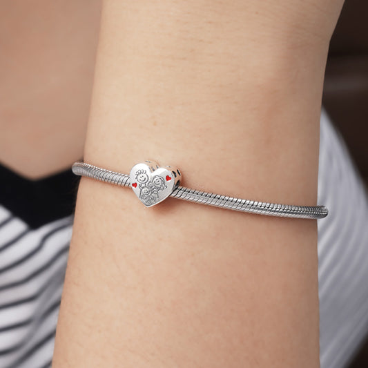 Lovely Family Heart Shape Charm Bead Sterling Silver_3