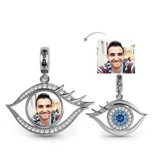 Devil's Eye Photo Charm Bead Sterling Silver Inlaid with Crystal Gems_1