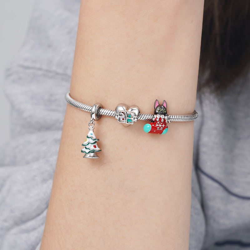 "Black Cat on Christmas Stocking" Charm Bead 925 Sterling Silver_3