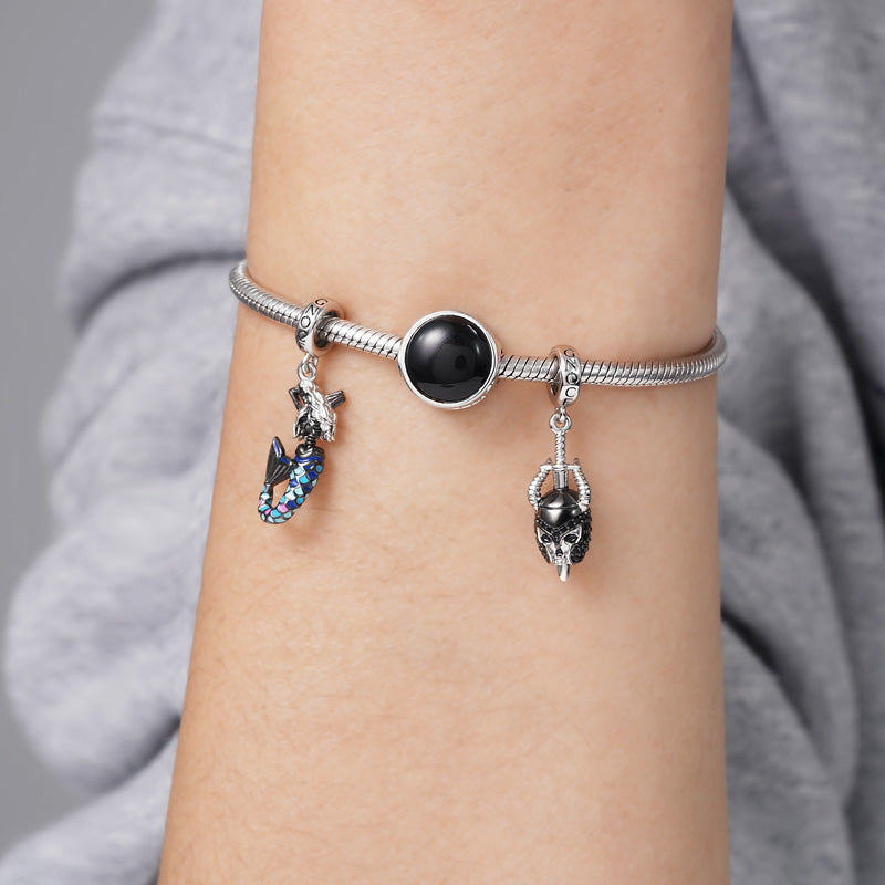 Gnoce Black Natural Agate Charm Platinum-plated Silver Blend_3
