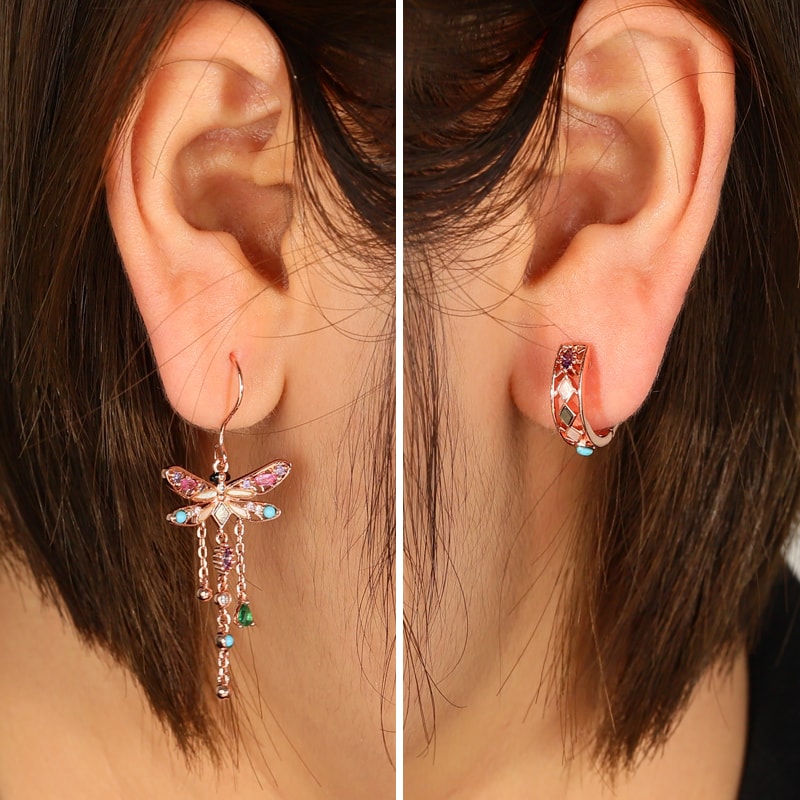 Asymmetry Dragonfly Turquoise Dangle Earrings_3