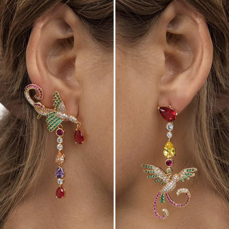 Asymmetrical Phoenix Zircon Stud Earrings_3