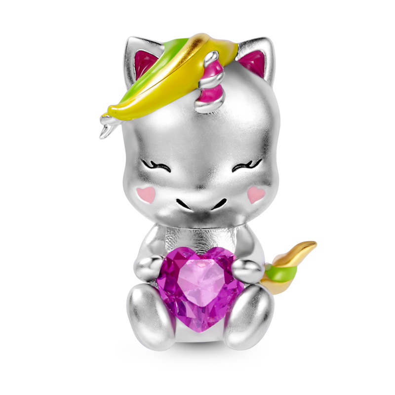 Sweet Unicorn Embraces Heart Gemstone Charm Bead Sterling Silver_1