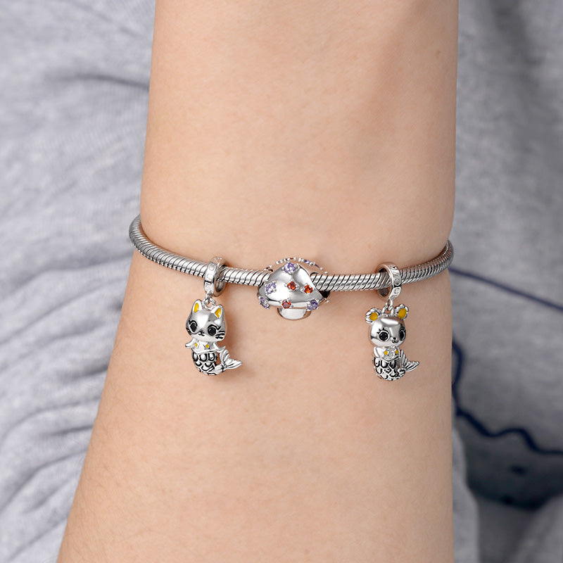 Gnoce Cute Cat Mermaid Charm Platinum-plated Silver Blend_3