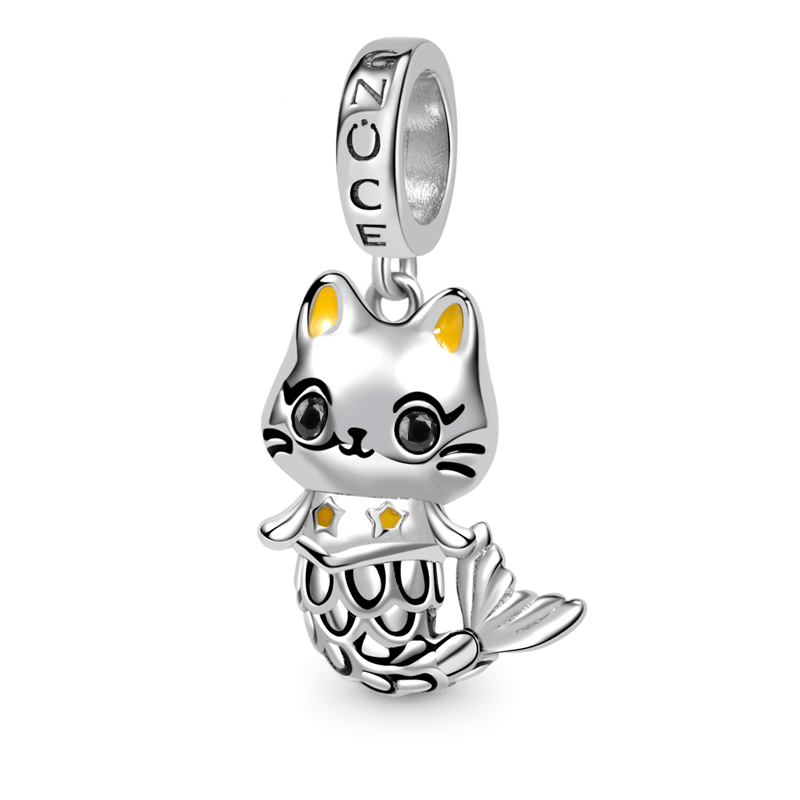 Gnoce Cute Cat Mermaid Charm Platinum-plated Silver Blend_2