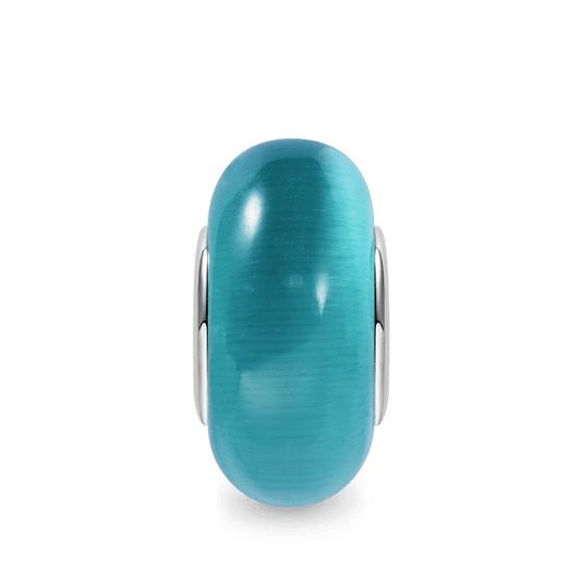 Greenish Blue Cat's Eye Gemstone Charm Bead 925 Sterling Silver Heart Hole_1