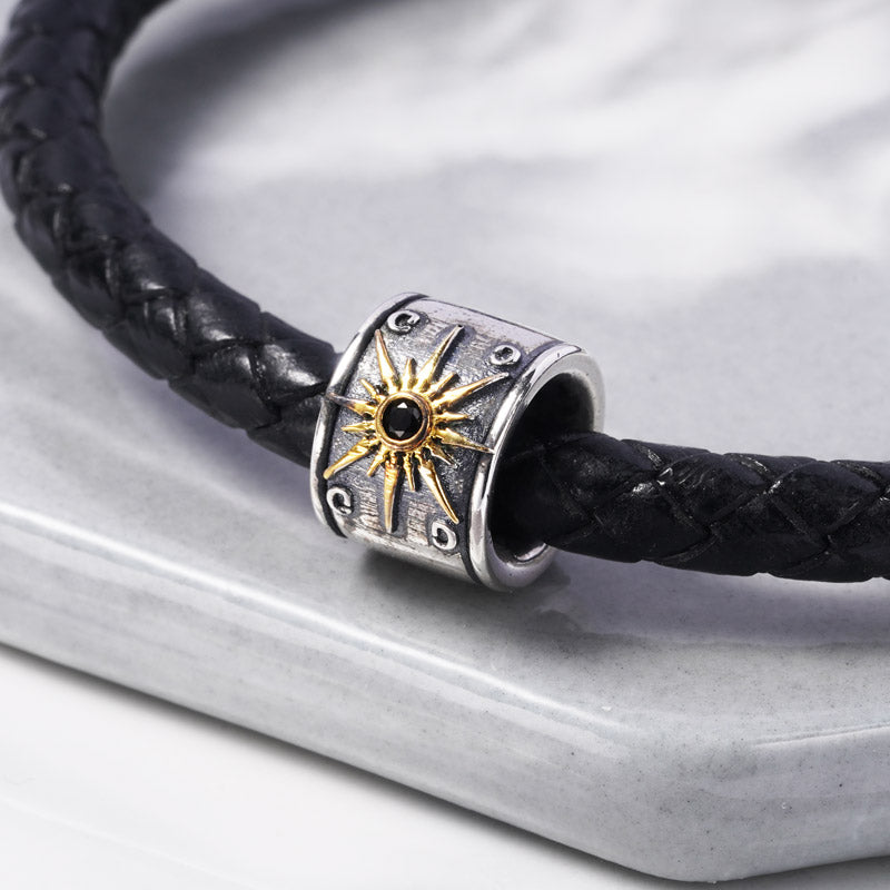 Hanged Man Charm Vintage Bead S925 Sterling Silver with Gift Copper Black Leather Men's Bracelet Jewelry for Men_3