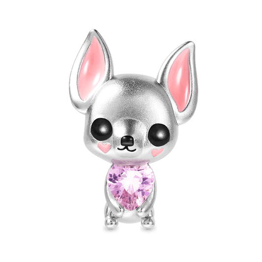 Chihuahua Embraces Heart Gemstone Charm Bead Sterling Silver_1