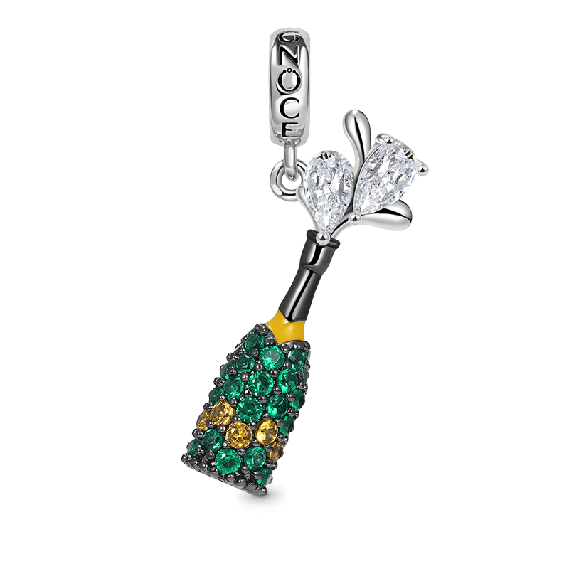 Champagne Bottle Explosion Pendant Dangle Charm 925 Sterling Silver with Enamels & Colorful CZ Stones_1