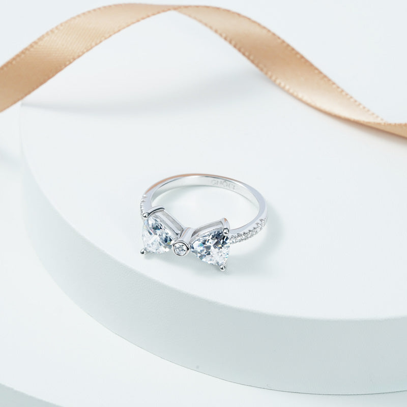 Gnoce Sparkling Bow Tie Ring Platinum-plated Silver Blend_2