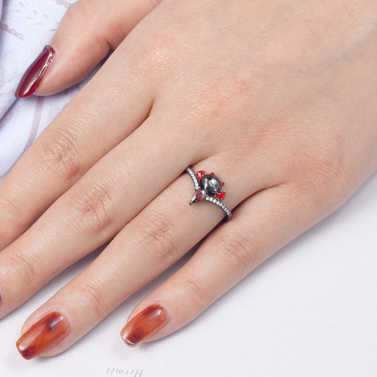 Gnoce Bat of Love Heart Ruby V-Ring_3