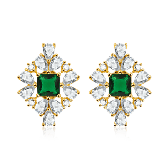 Romantic Light Earrings Copper Inlaid with Green and Clear Gemstones_1