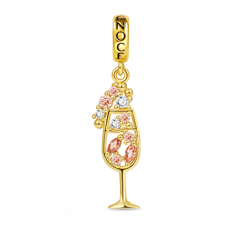 Champagne Cocktail Pendant Dangle Charm 925 Sterling Silver 18K Gold Plated Inlaid with Colorful CZ Stones_1