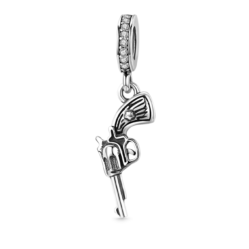 Punk Revolver Gun Pendant Dangle Charm 925 Sterling Silver_1