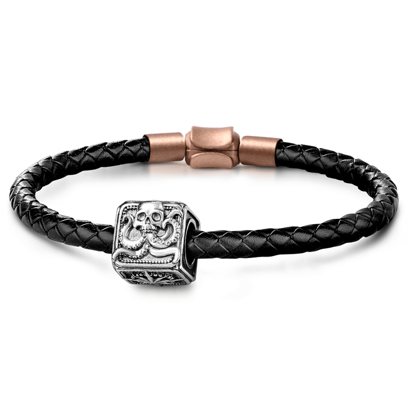 Crusu Men's Vintage Bead S925 Sterling Silver with Gift Copper Black Leather Men's Bracelet Jewelry for Men_1