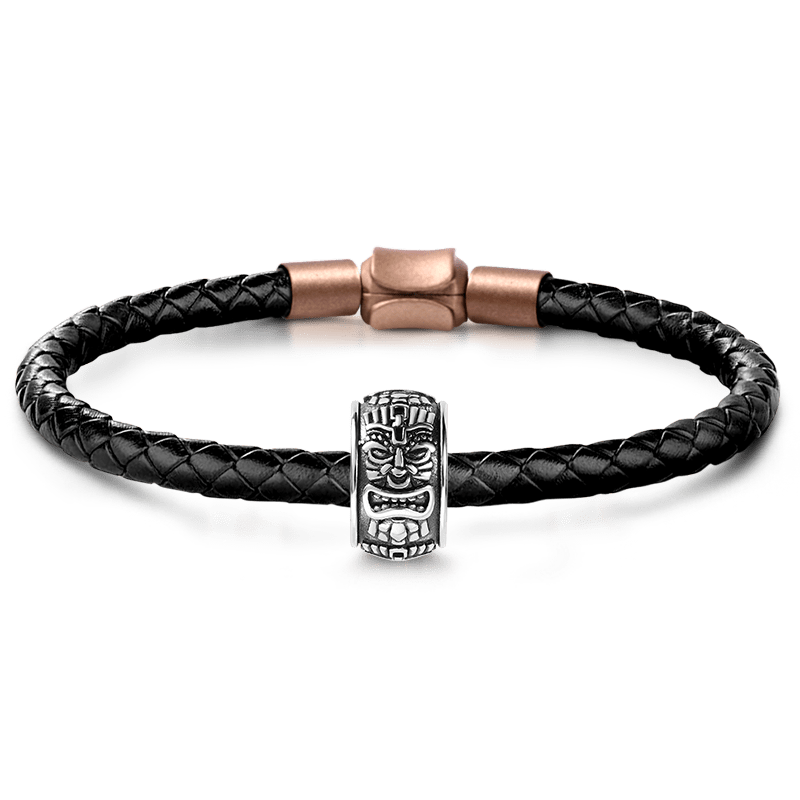Indian Chiefs Men's Vintage Bead S925 Sterling Silver with Gift Copper Black Leather Men's Bracelet Jewelry for Men_1
