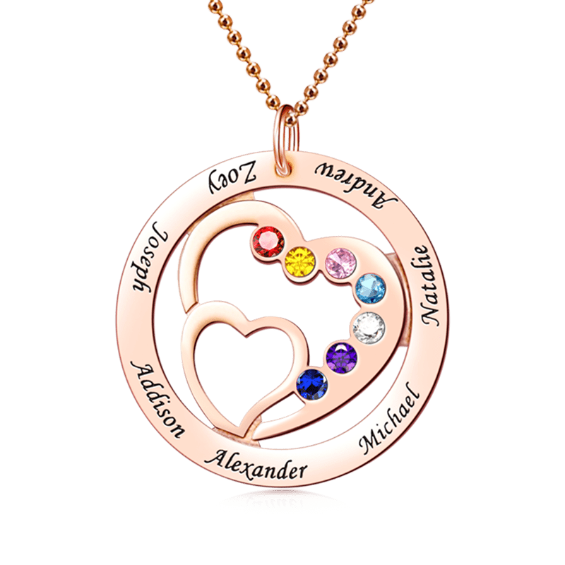 Gnoce "You Are In My Heart" Personalized Heart in Heart Birthstone Name Necklace Silver_2