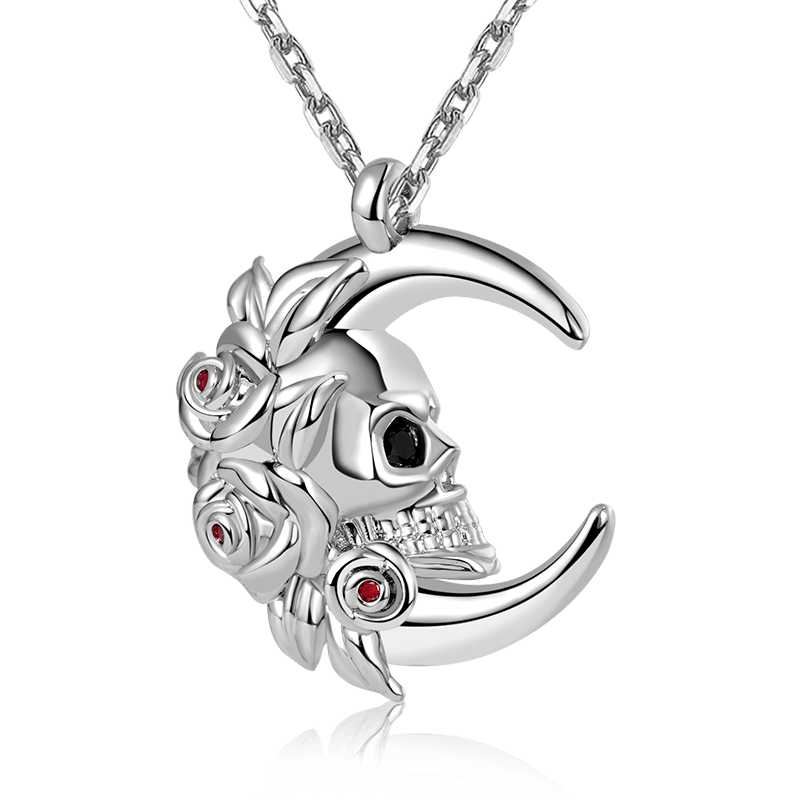 Gnoce Moon Skull Roses Necklace Platinum-plated Silver Blend_1