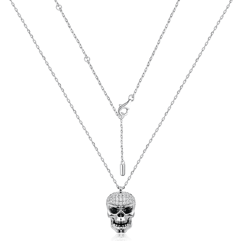 Gnoce Skull Stones Necklace Platinum-plated Silver Blend_2