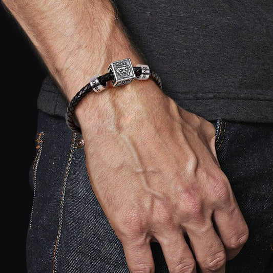 Lion Kingdom Vintage Bead & Customized Classic Beads S925 Sterling Silver with Gift Copper Black Leather Men's Bracelet Jewelry for Men_5