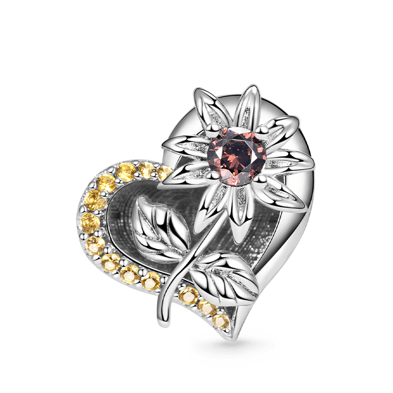 Sun Flower Charm Bead 925 Sterling Silver Back with Engravings_1
