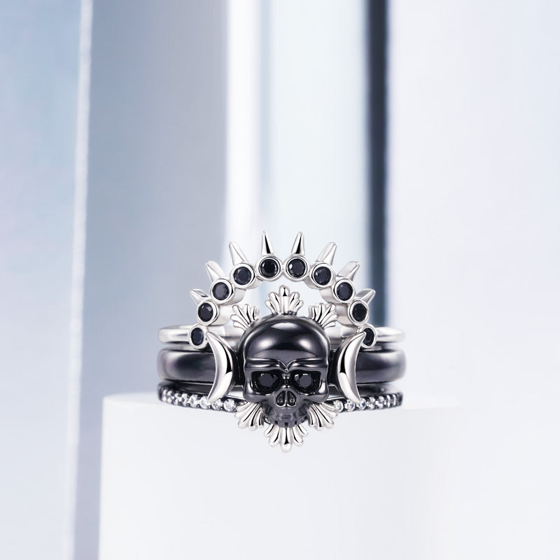 Gnoce Black Skull Stackable Ring_3