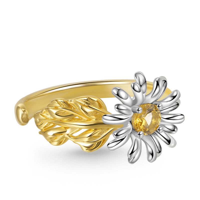 Gnoce Adjustable Open Daisy Flower Ring_2