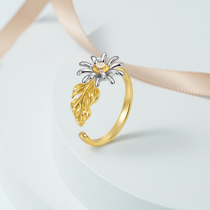 Gnoce Adjustable Open Daisy Flower Ring_4