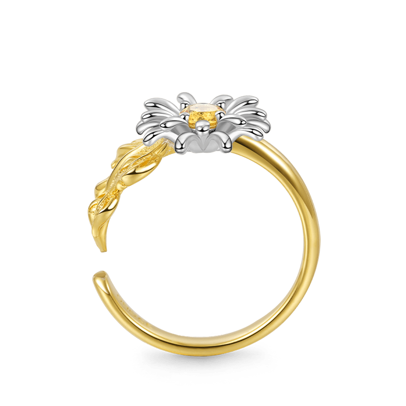 Gnoce Adjustable Open Daisy Flower Ring_3