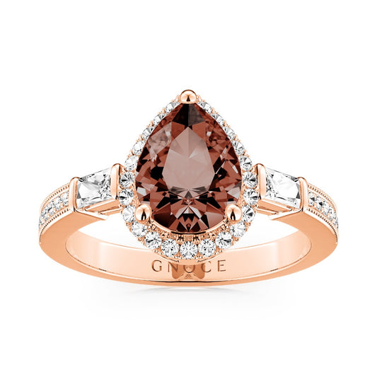 Sparkling Brown Teardrop Ring 925 Sterling Silver Inlaid with Clear CZ Stones_1
