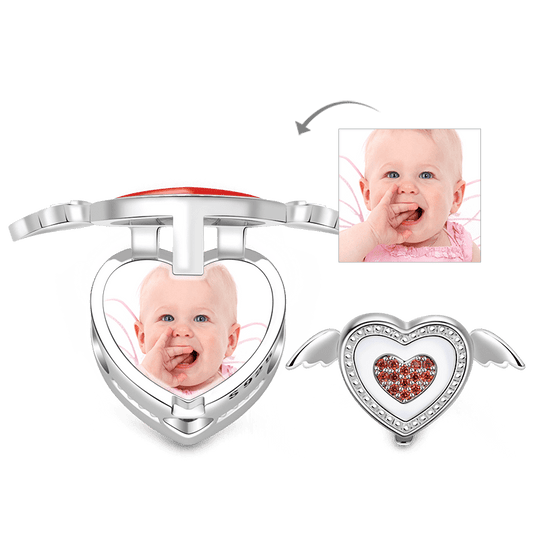 Gnoce "You are my Angel" 925 Sterling Silver Red Enamel Heart with Wings Personalized Jewelry Photo Locket Charm For Bracelet For Necklace_1