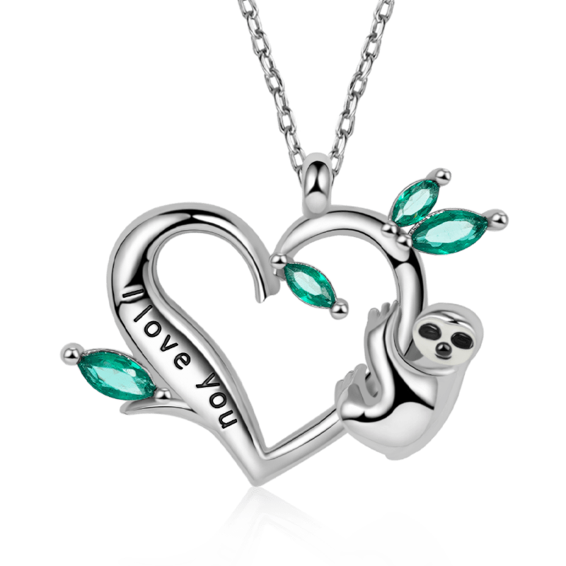 Gnoce Sloth with Engravings Heart Necklace Platinum-plated Silver Blend_1