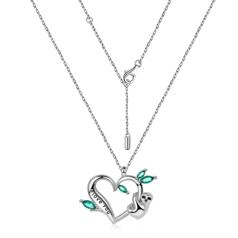 Gnoce Sloth with Engravings Heart Necklace Platinum-plated Silver Blend_2