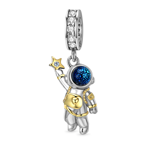 Astronaut in Outer Space Pendant Dangle Charm 925 Sterling Silver 18K Gold Plated_1