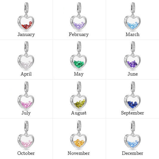 Heart-shaped Birthstone Pendant Dangle Charm 925 Sterling Silver_5