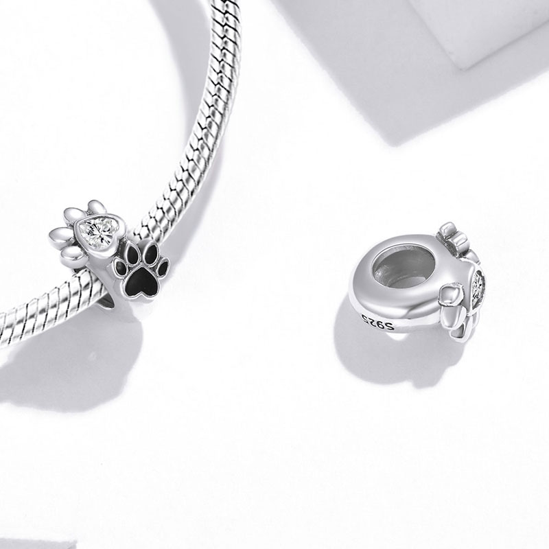 Gnoce Cute Pet Paws Stopper for Charm Bracelets 925 Sterling Silver_2