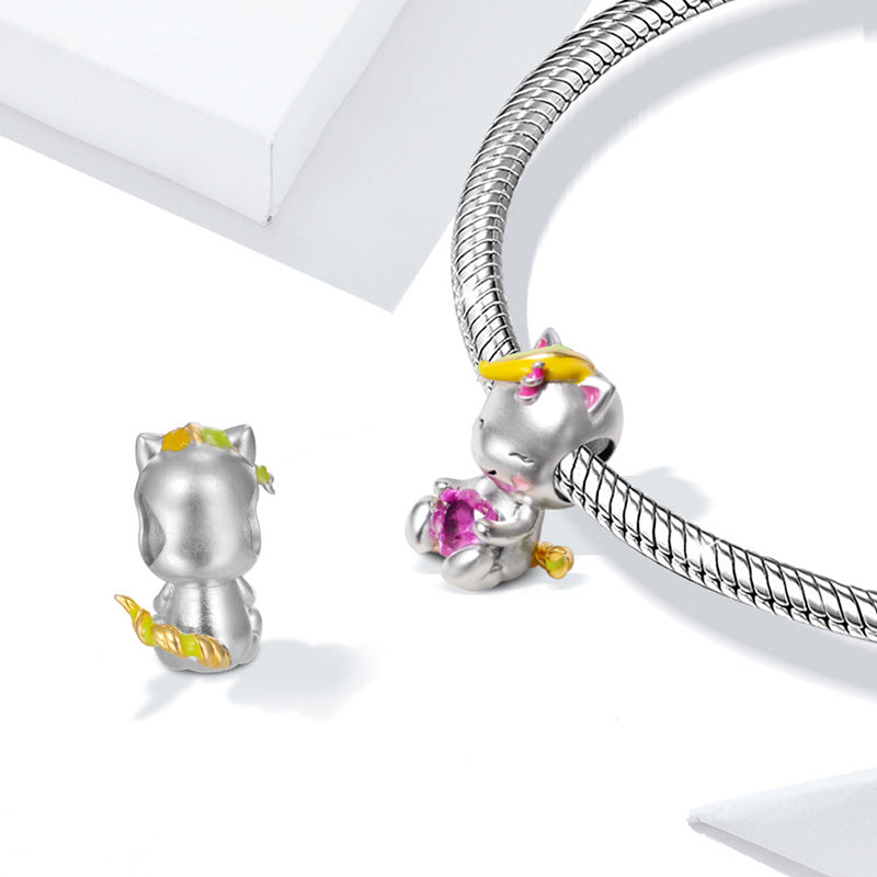 Sweet Unicorn Embraces Heart Gemstone Charm Bead Sterling Silver_2