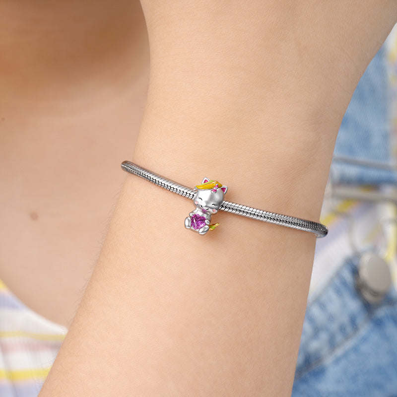 Sweet Unicorn Embraces Heart Gemstone Charm Bead Sterling Silver_3
