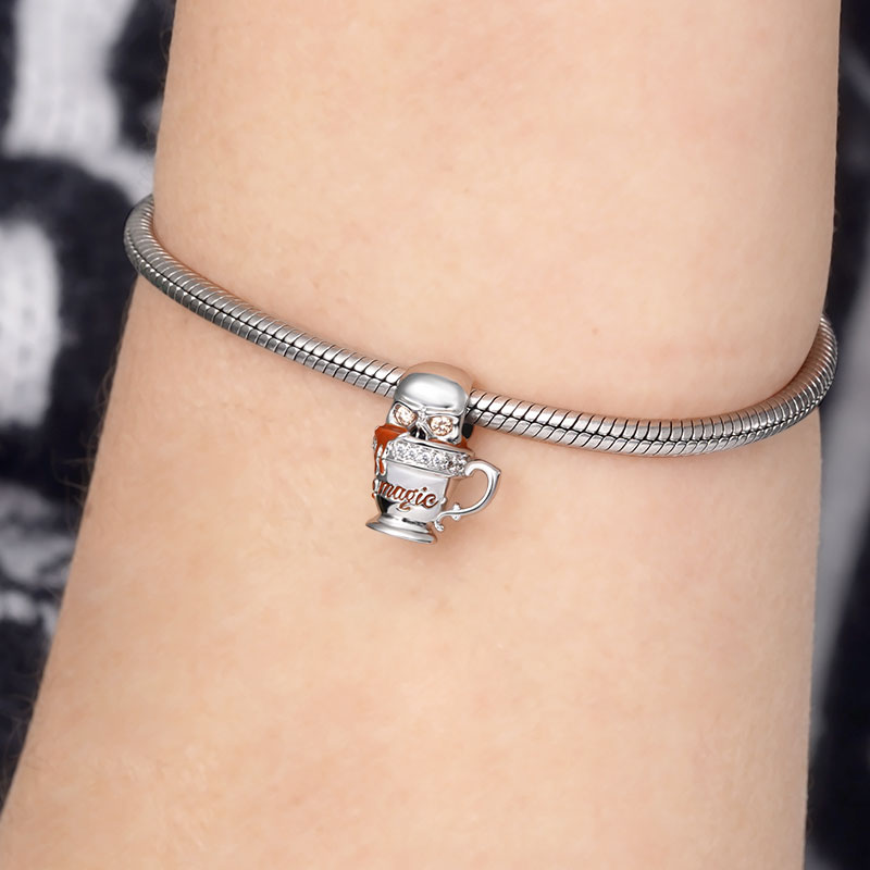 Skull In Coffee Cup Charm Bead 925 Sterling Silver_3
