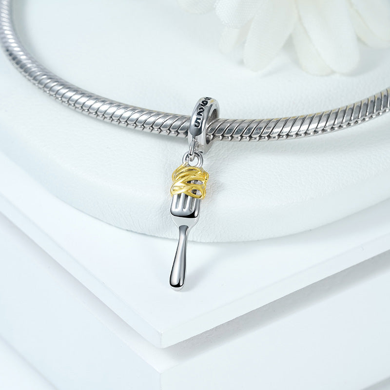 Gnoce Fork & Pasta Charm Platinum-plated Silver Blend_2