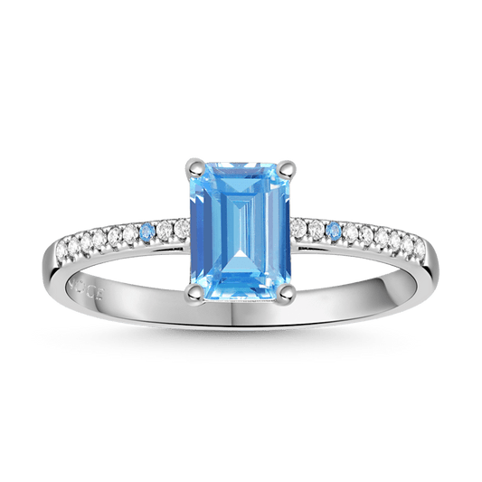 Blue Rectangle-Cut Ring 925 Sterling Silver Inlaid with Clear Gemstones_1